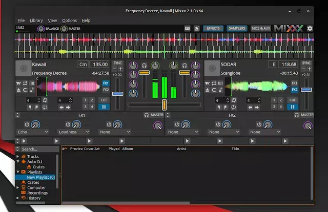 Tela do Mixxx versão 2.1