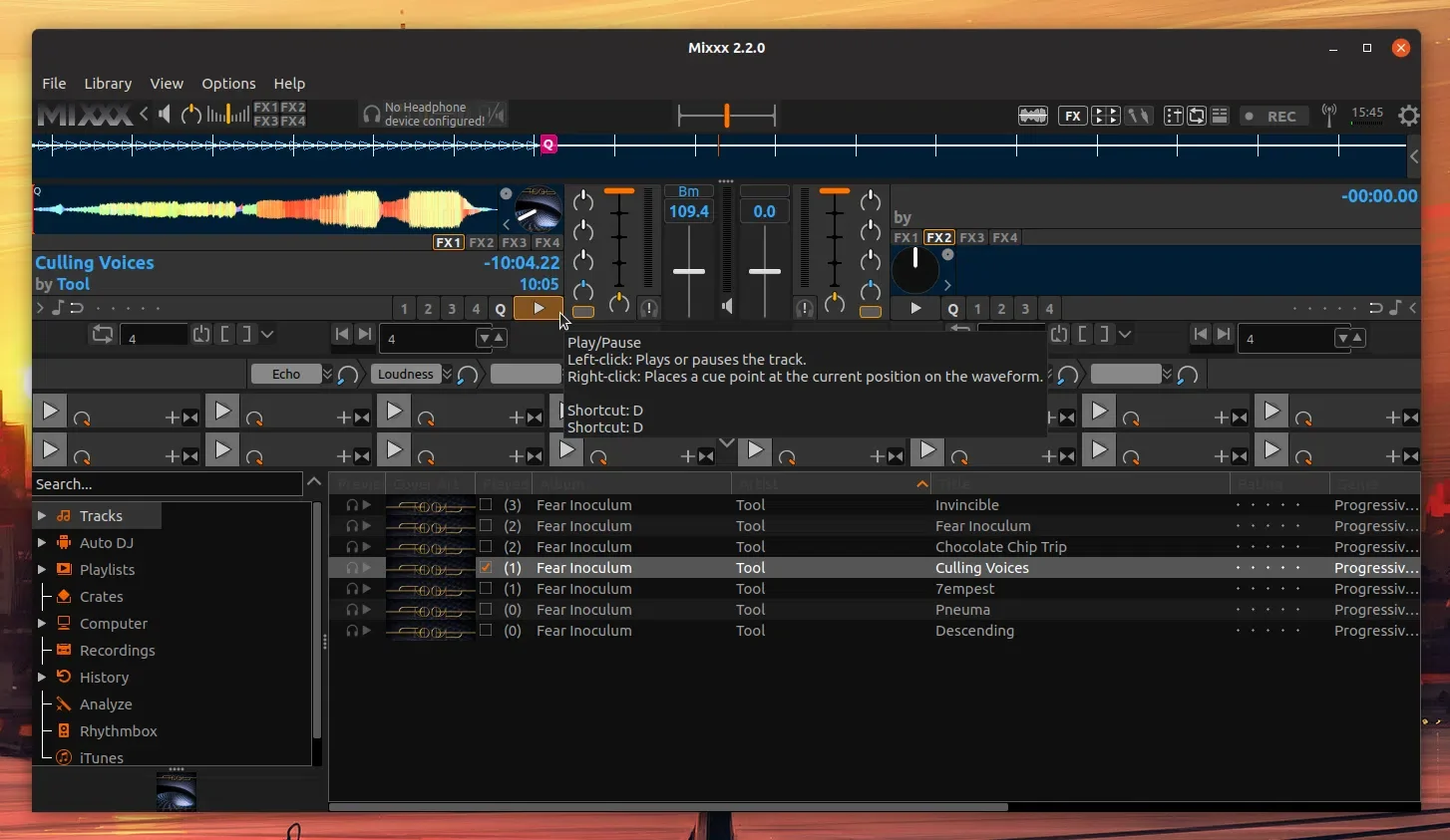 Mixxx play track