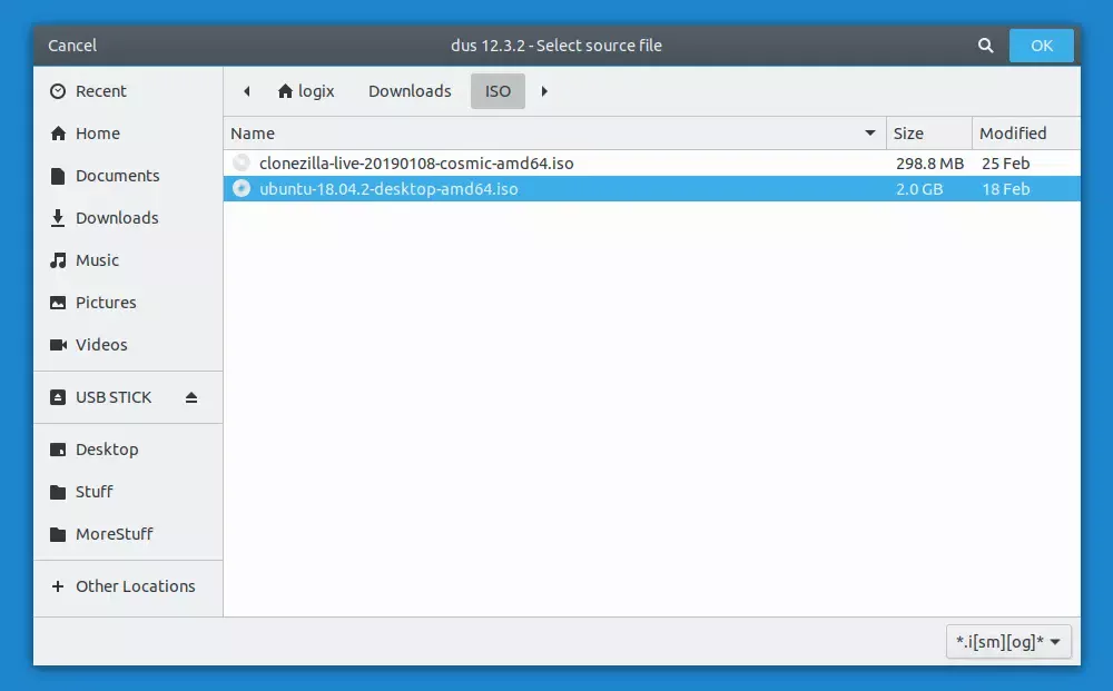 Seletor de arquivos do Ubuntu