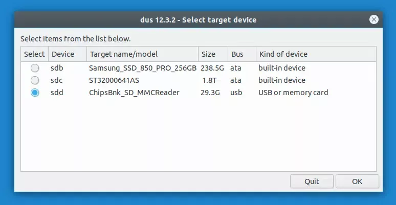dispositivo de seleção mkusb