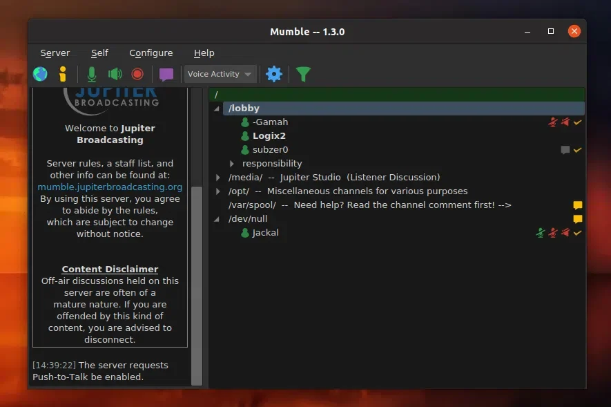 Tema escuro do Mumble 1.3.0