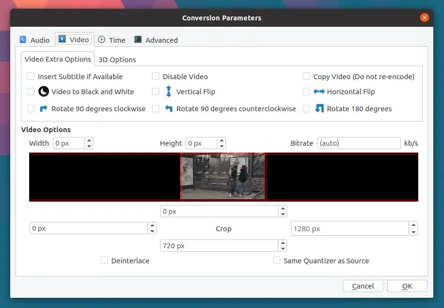 Opções avançadas da GUI Mystiq ffmpeg
