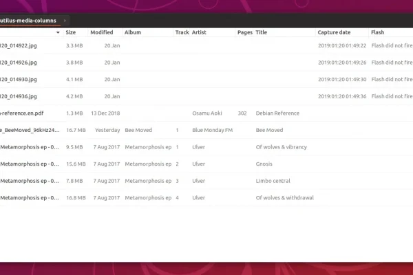 Extensão de colunas de tags de metadados Nautilus Exif, PDF e áudio para Ubuntu