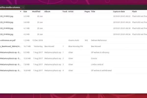 Extensão de colunas de tags de metadados Nautilus Exif, PDF e áudio para Ubuntu