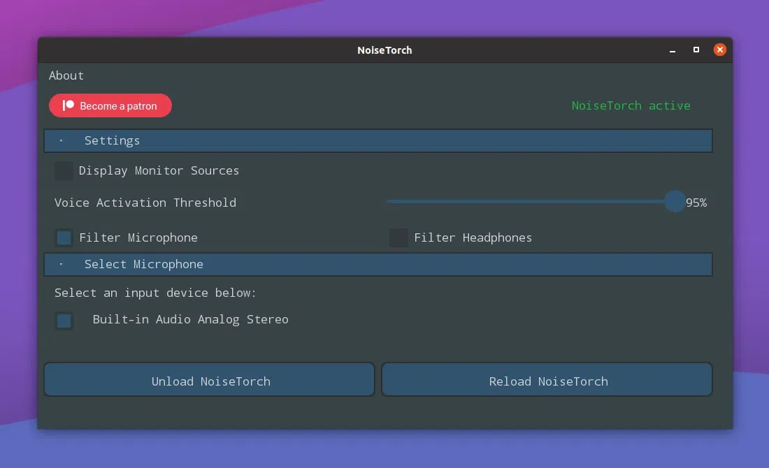 Supressão de ruído de microfone NoiseTorch Linux