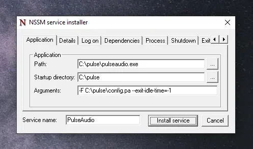Tab de aplicativo NSSM