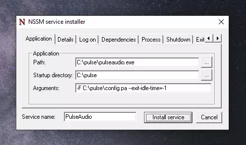Tab de aplicativo NSSM