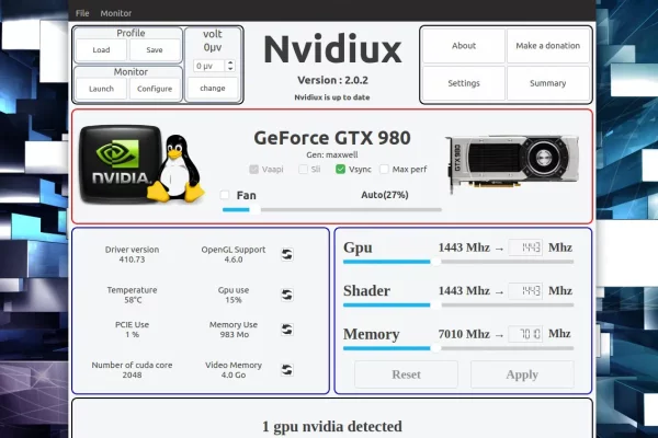 Nvidiux: software Nvidia GPU Overclocking e Underclocking para Linux (GUI)