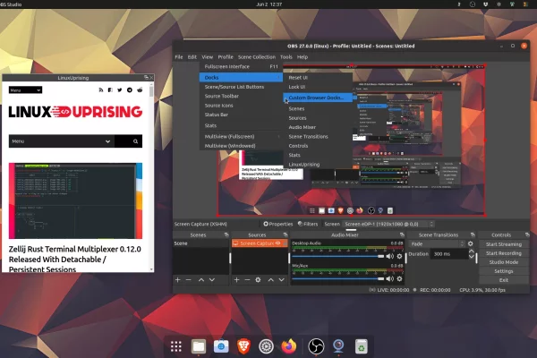 OBS Studio 27 lançado com suporte nativo de Wayland e Pipewire, docas de navegação no Linux e macOS
