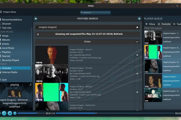 Olivia: reprodutor de música baseado em nuvem com suporte do YouTube e mais de 25.000 estações de rádio online