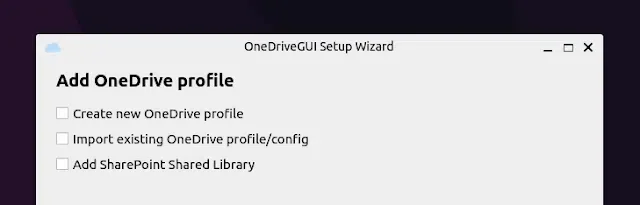 Janela de configuração do OneDriveGUI