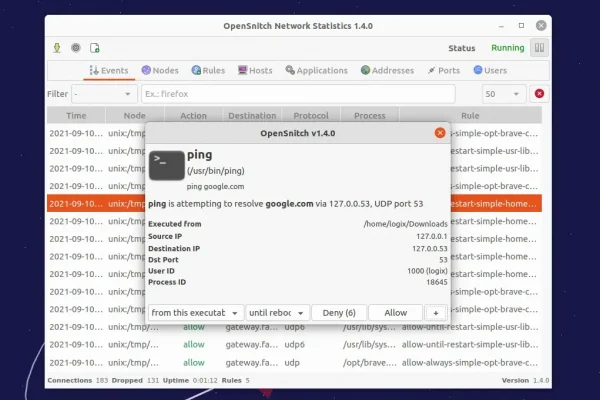 O OpenSnitch Application Firewall 1.4.0 adiciona suporte a eBPF e nftables, listas de permissão/bloqueio