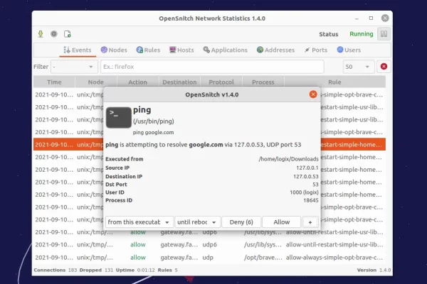O OpenSnitch Application Firewall 1.4.0 adiciona suporte a eBPF e nftables, listas de permissão/bloqueio
