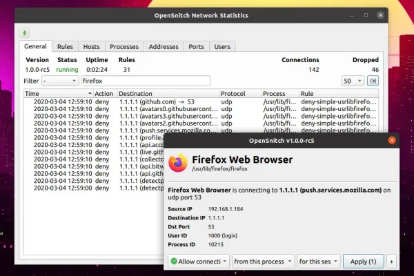 Fork do firewall de nível de aplicativo OpenSnitch para Linux com melhorias e correções de bugs