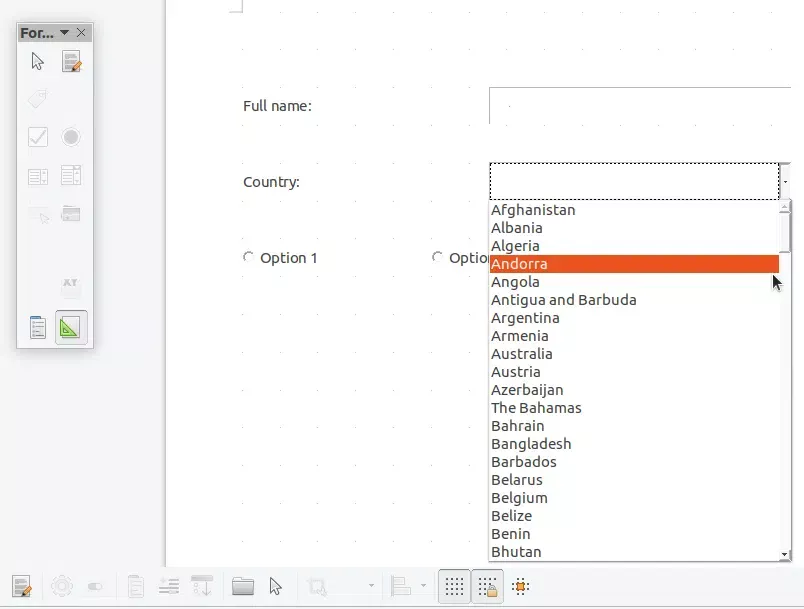 Menu suspenso do LibreOffice