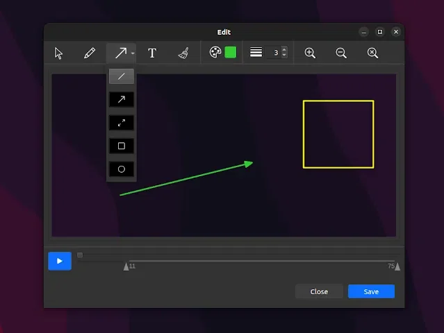 O fork do Peek tem anotações para capturas de tela e vídeos, e um aparador de GIF/vídeo integrado O fork do Peek tem anotações para capturas de tela e vídeos, e um aparador de GIF/vídeo integrado