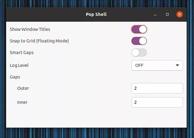 Definições de extensão Pop Shell