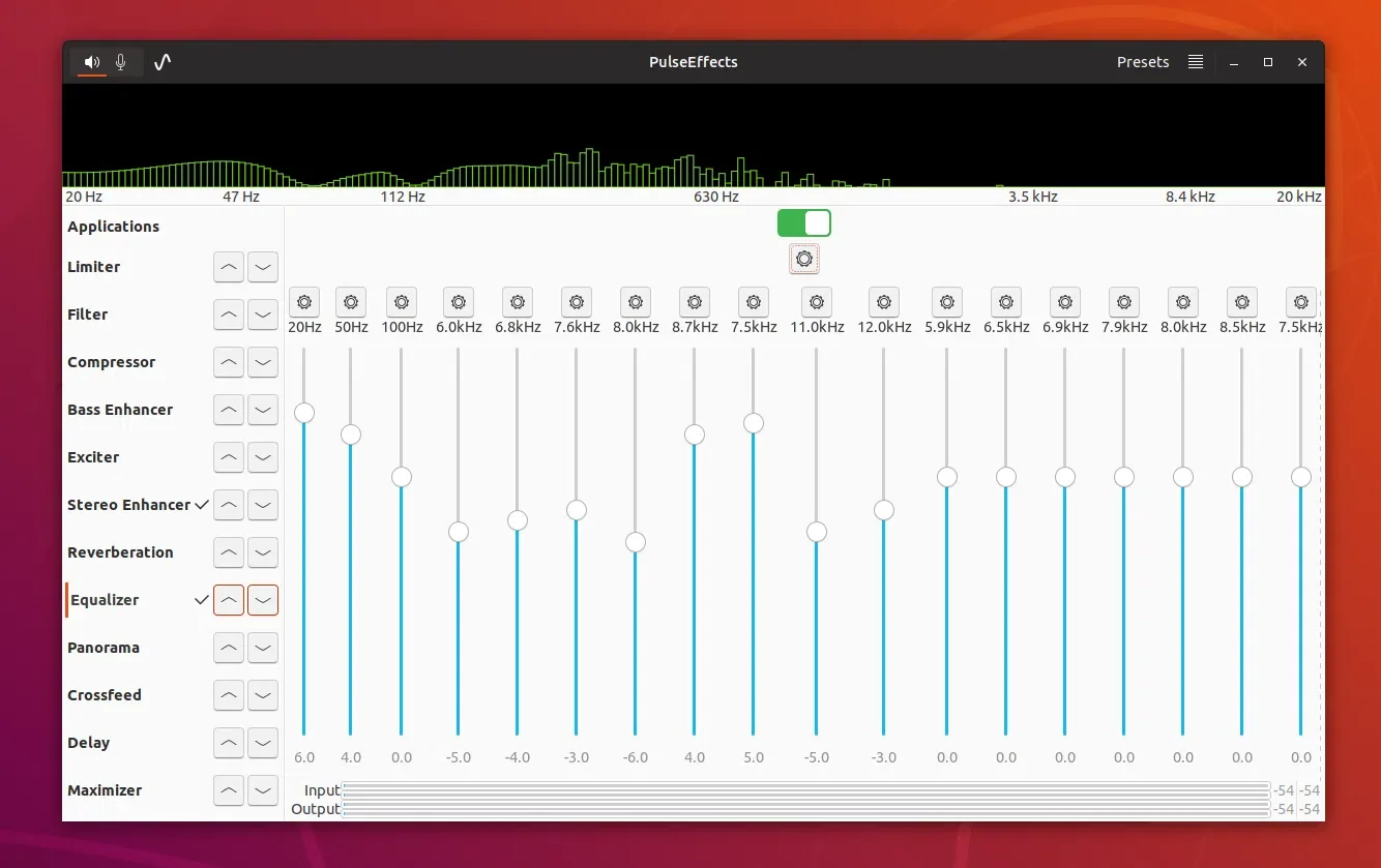 Efeitos de áudio em todo o sistema PulseEffects PulseAudio