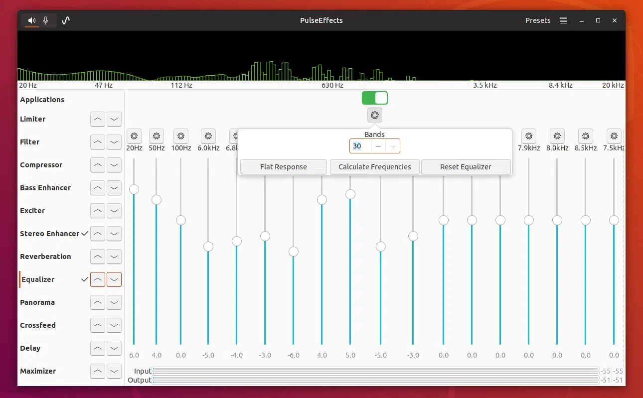 Equalizador de todo o sistema PulseEffects PulseAudio