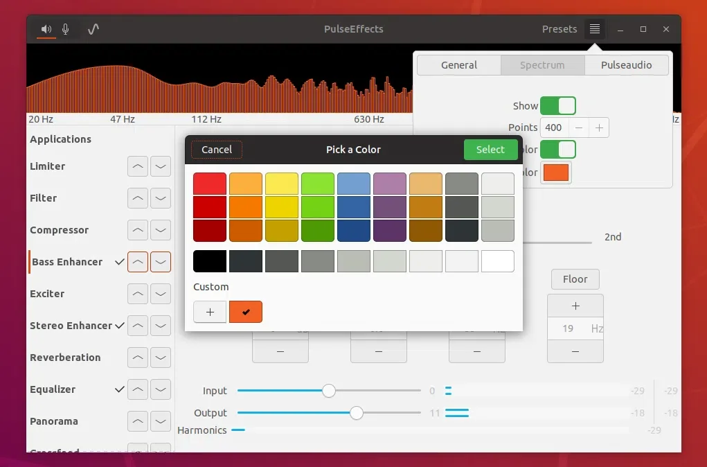 Cor do espectro configurável