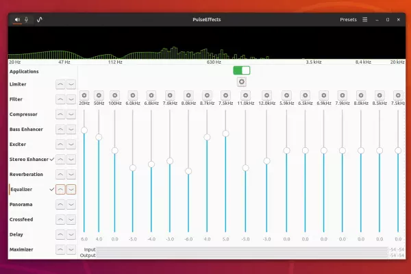 Atualização do software de efeitos PulseAudio em todo o sistema inclui um número configurável de bandas de equalizador