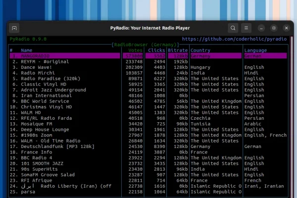 PyRadio 0.9.0 estável lançado com suporte ao www.radio-browser.info