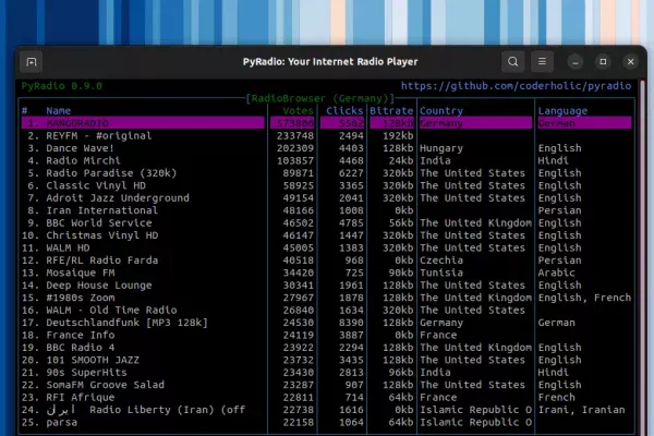 PyRadio 0.9.0 estável lançado com suporte ao www.radio-browser.info