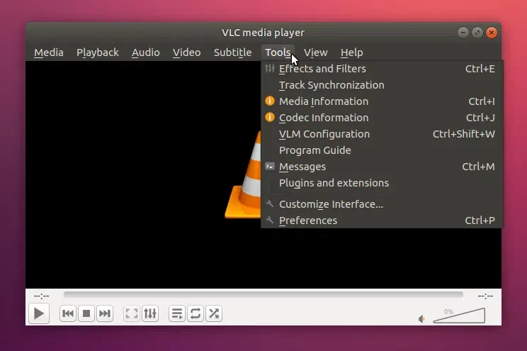 Janela do VLC depois do ajuste do tema Qt5