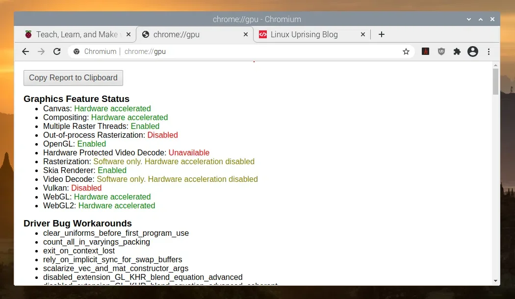 Chromium Raspberry PI No Hardware Aceleration