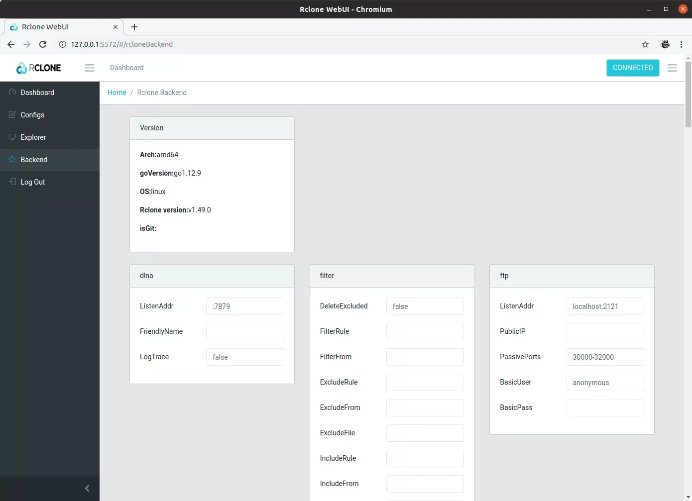 Rclone web UI Backend