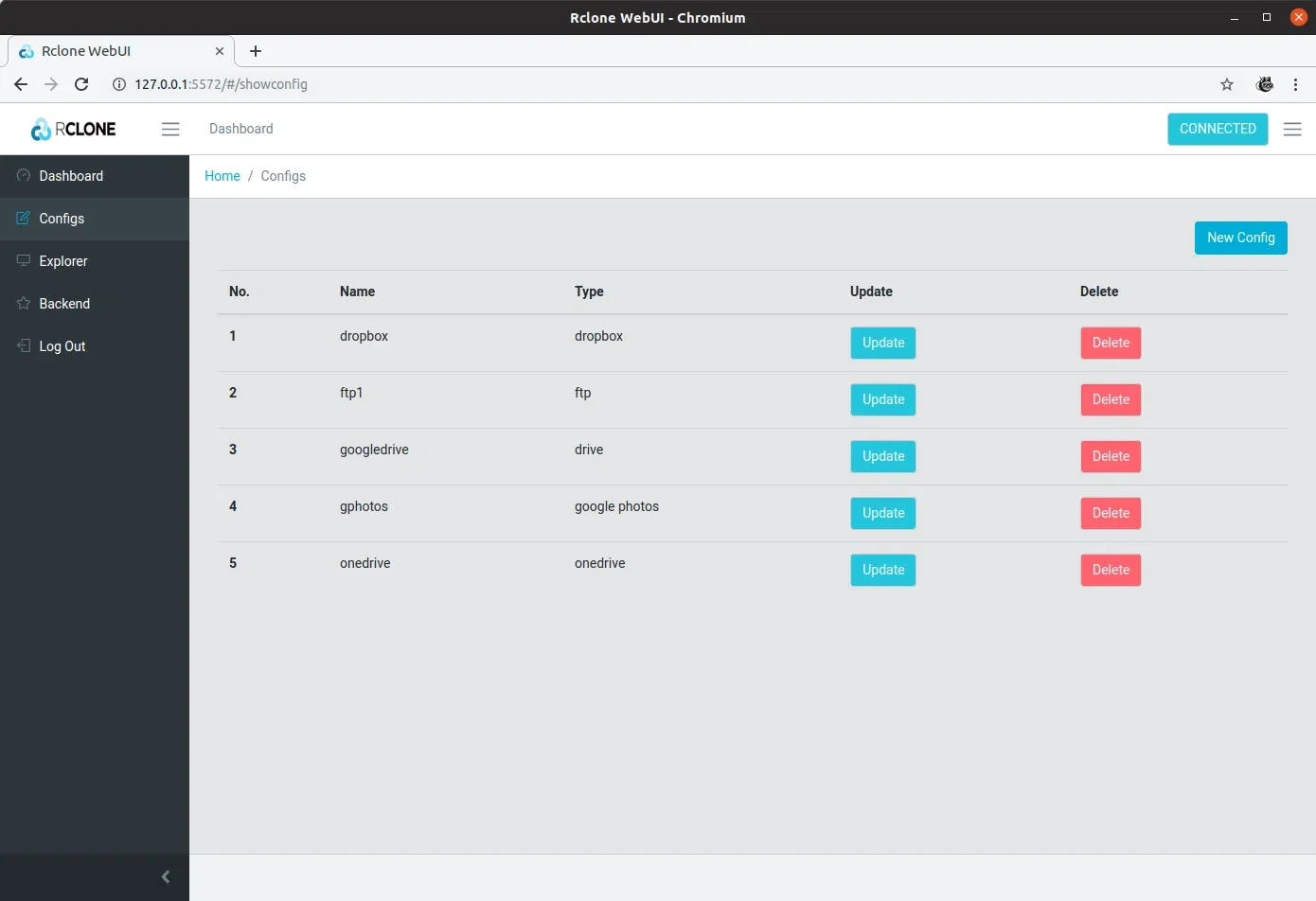 Rclone web UI Configs
