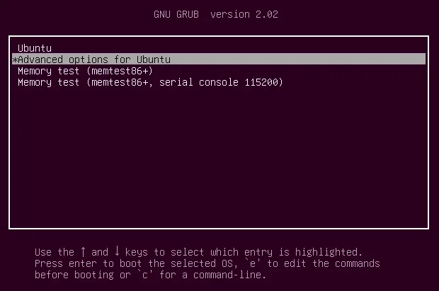 menu do ubuntu grub