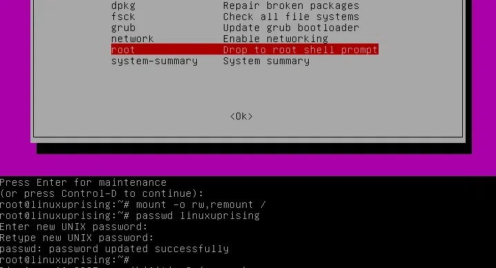 redefinir senha de administrador Ubuntu Linux Mint