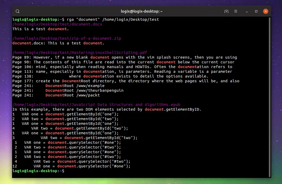 pesquisa rga ripgrep-all em documentos no Linux