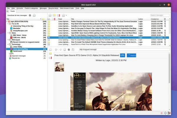 RSS Guard é um leitor de feeds RSS feito em QT para desktop com suporte para sincronização com a API do Google Reader, mais