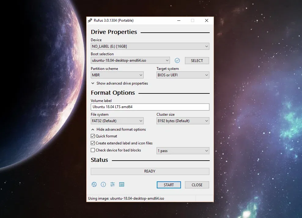 Rufus Windows USB inicializável a partir da ferramenta de criação ISO