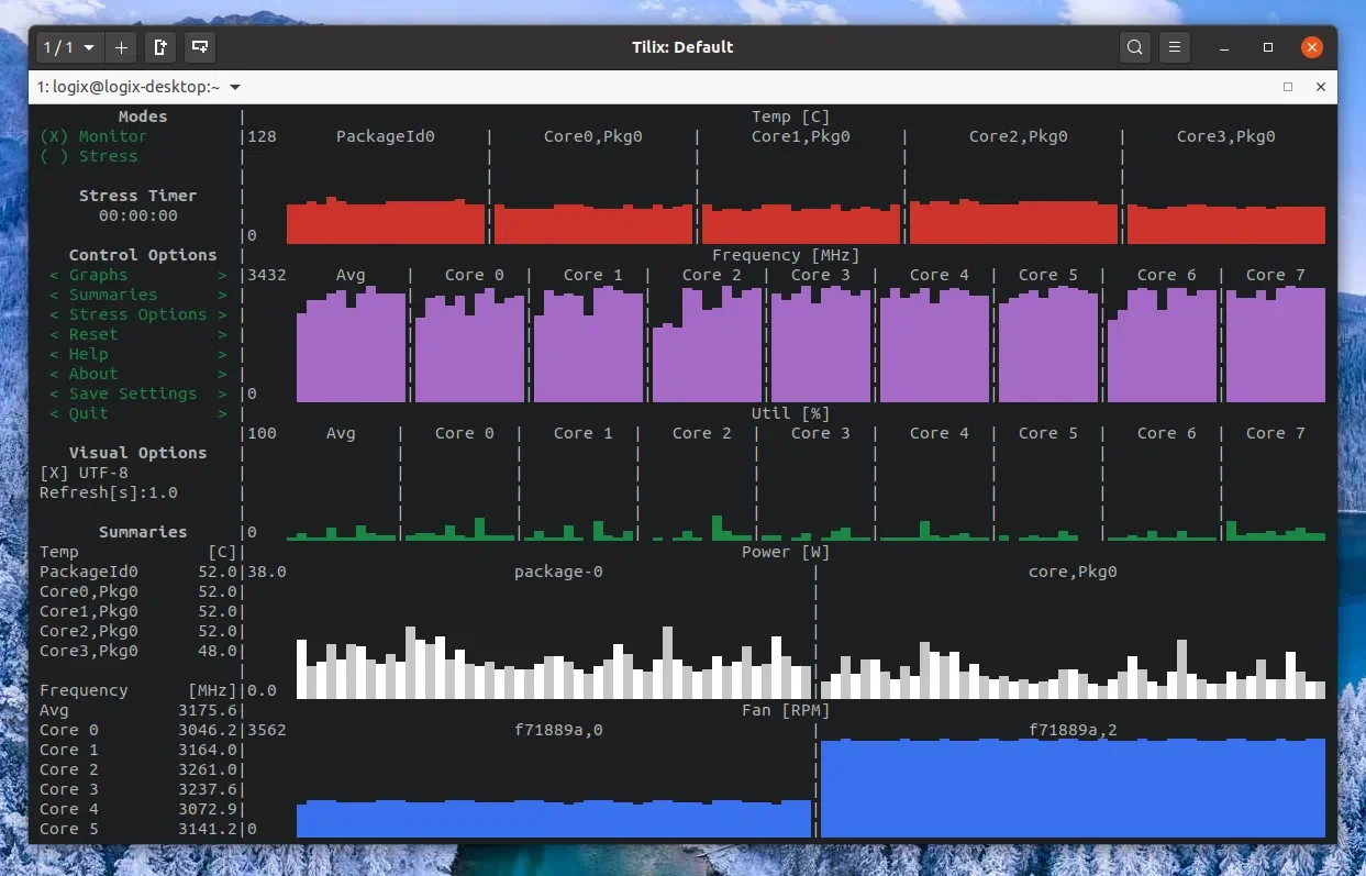 Ferramenta de monitoramento de CPU s-tui para o terminal Linux
