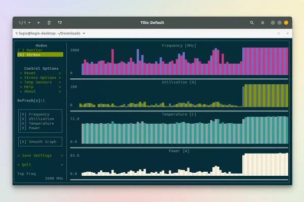 s-tui: Ferramenta de interface do usuário do console de monitoramento de CPU e teste de estresse