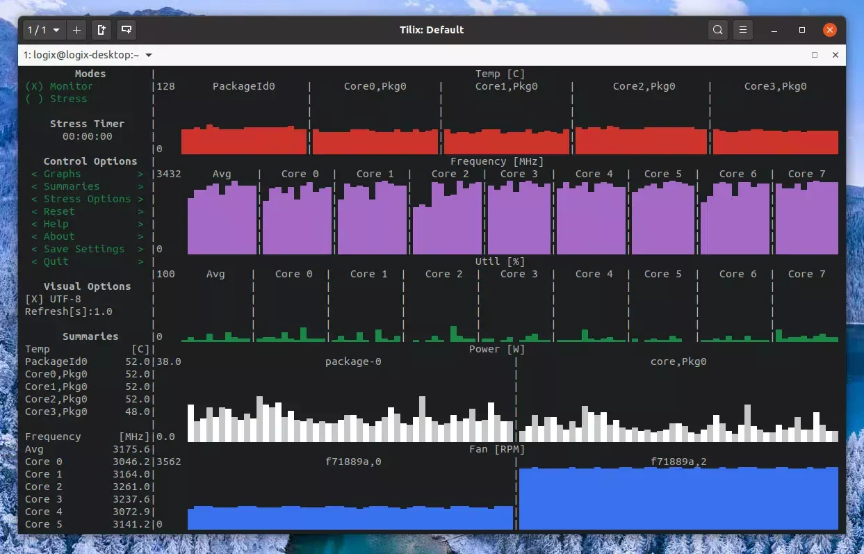 Ferramenta de monitoramento de CPU s-tui para o terminal Linux