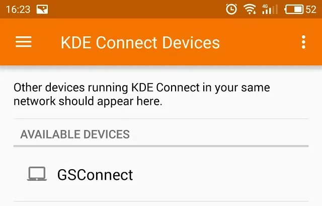 Lista de dispositivos no aplicativo para Android KDE Connect