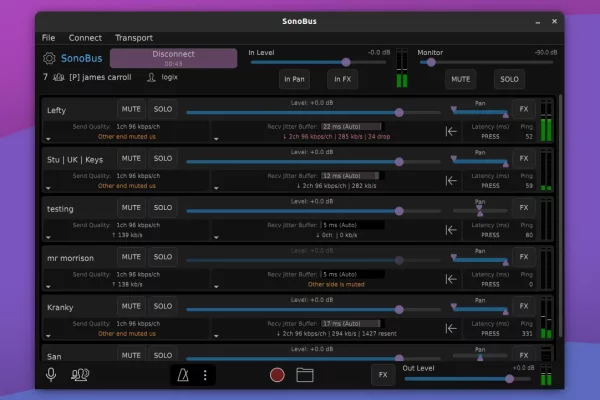 SonoBus é um aplicativo de streaming de áudio ponto a ponto de baixa latência e código aberto