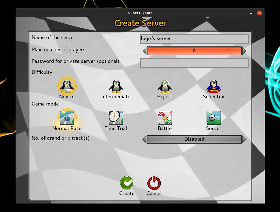 SuperTuxKart criar servidor