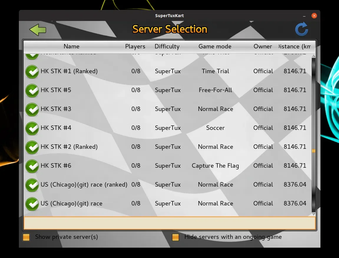 Lista de servidores SuperTuxKart