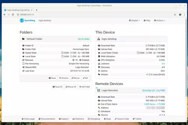 Ferramenta de sincronização de arquivo ponto a ponto de código aberto Syncthing 1.2.0 lançado