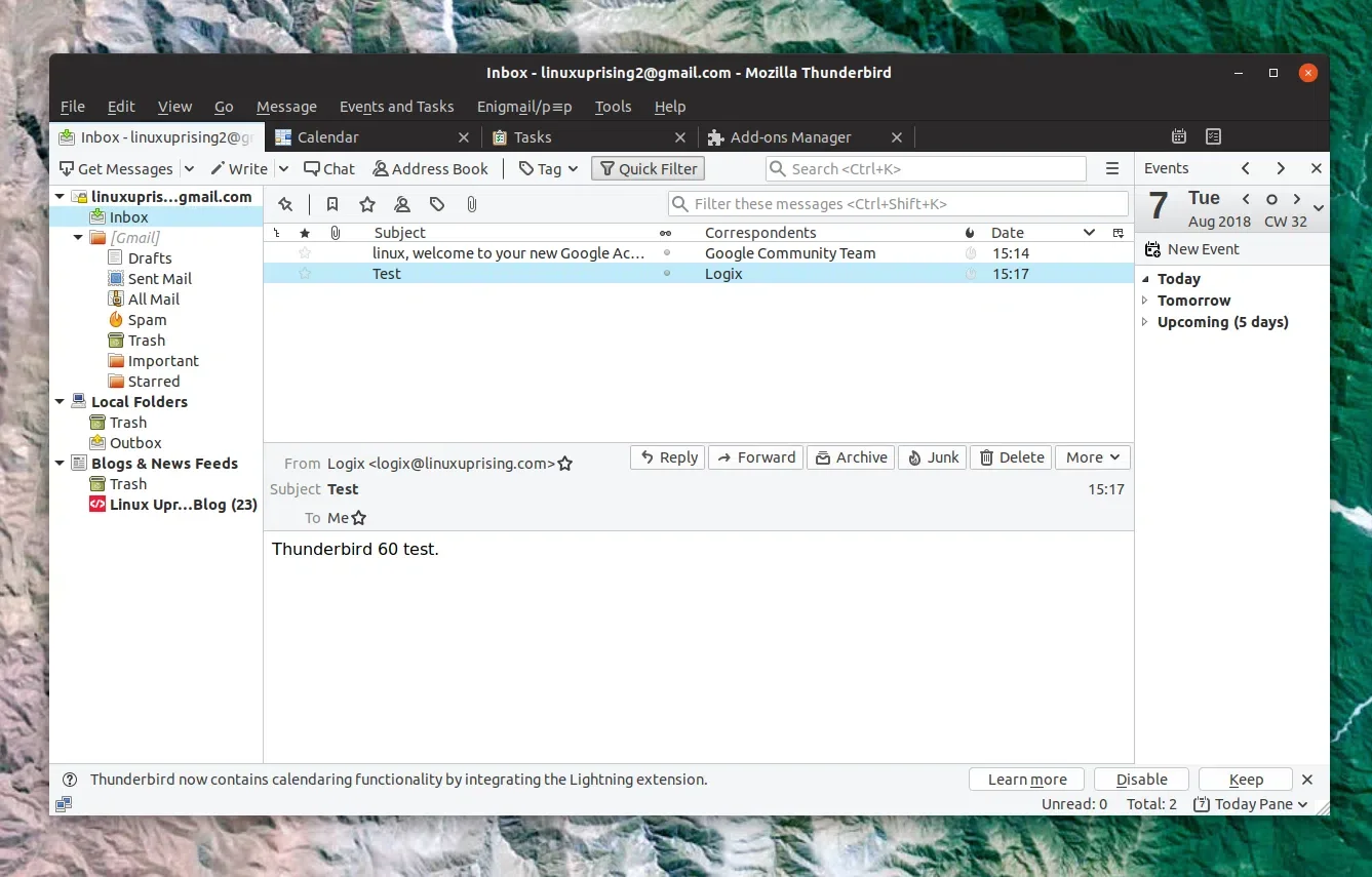 Thunderbird 60 Linux