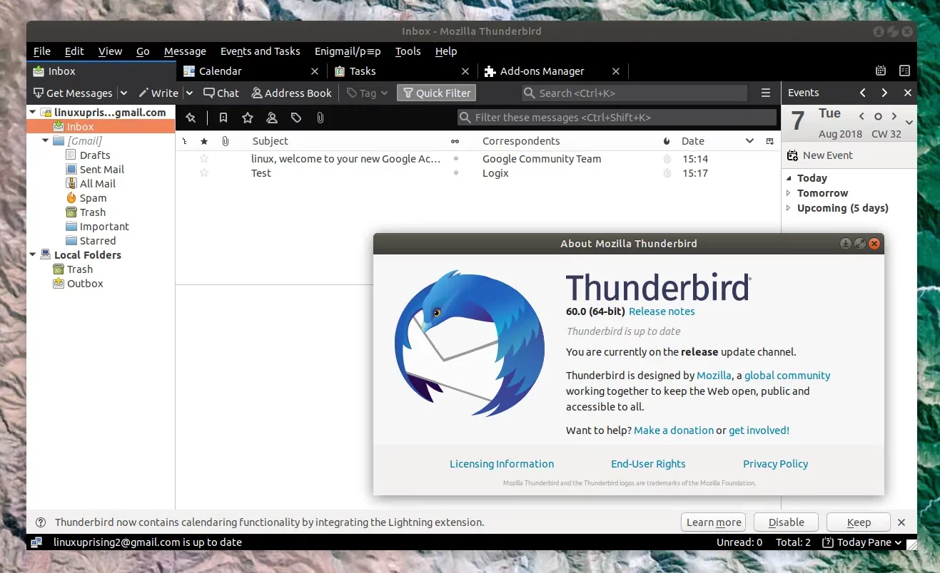 Tema escuro do Thunderbird 60 Linux