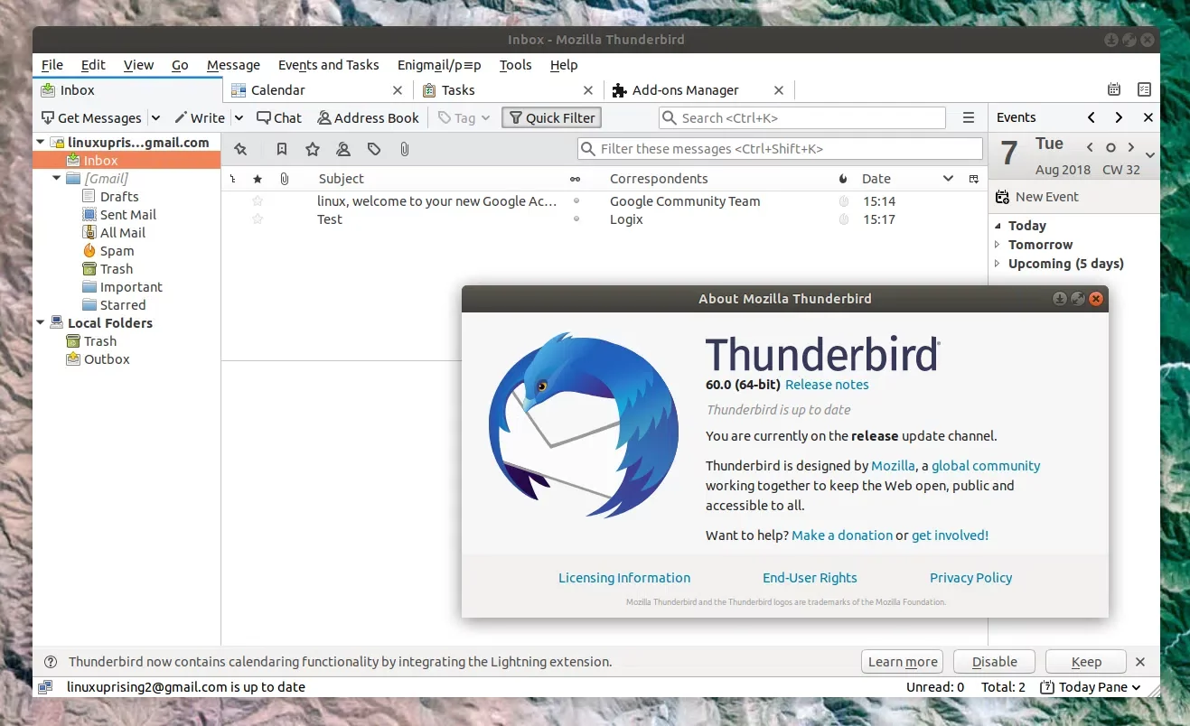 Thunderbird 60 Linux light theme