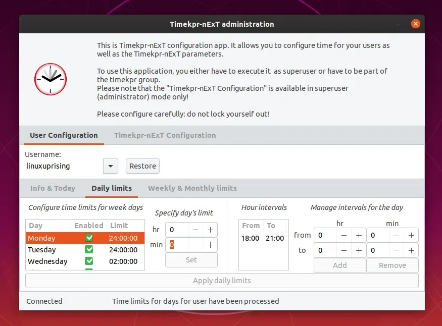 Administração de configuração Timekpr-next