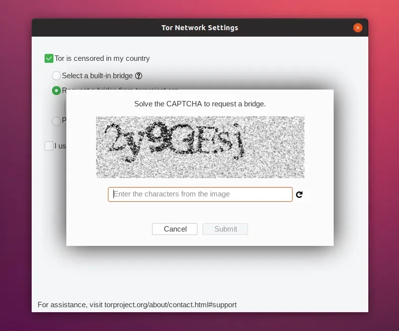 Tor bridge captcha