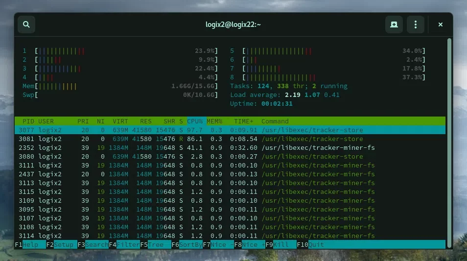 Tracker high CPU usage Linux